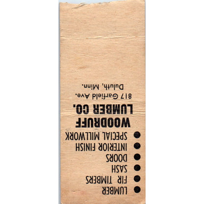 Woodruff Lumber Co Duluth MN Vintage Matchbook Cover SD4-Y14