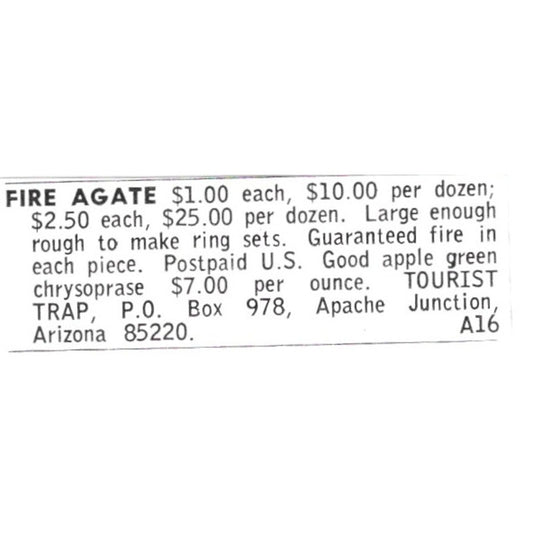 Tourist Trap Rock Shop Fire Agate Apache Junction AZ 1972 Ad AF8-S15