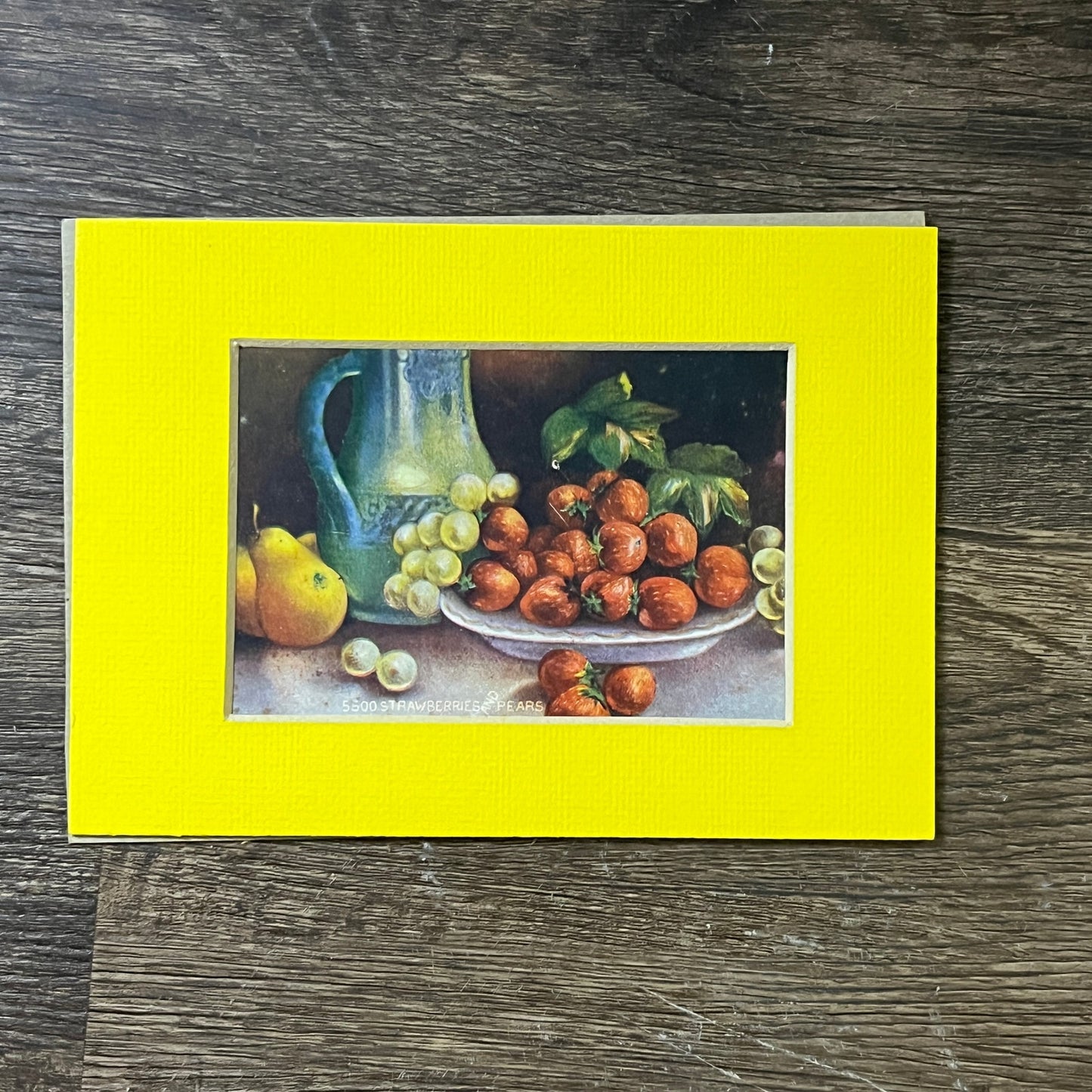 Vintage Still Life Painting Strawberries & Pears Matted Art Print 5x7 V4