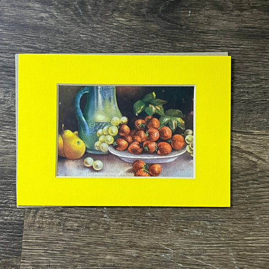 Vintage Still Life Painting Strawberries & Pears Matted Art Print 5x7 V4