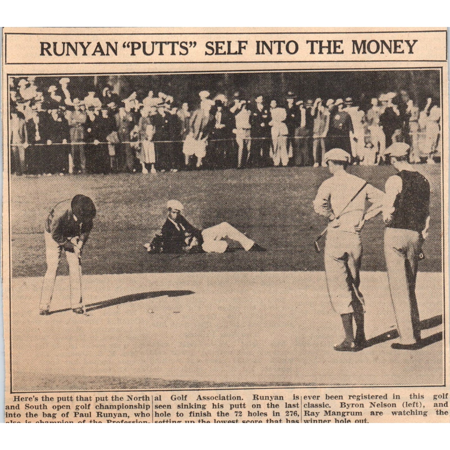 Paul Runyan Golf North South Open 1935 Minneapolis Journal Article AE7-N3
