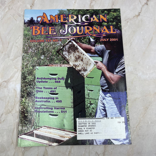 2001 July American Bee Journal Magazine Bees Beekeeping Honey M7