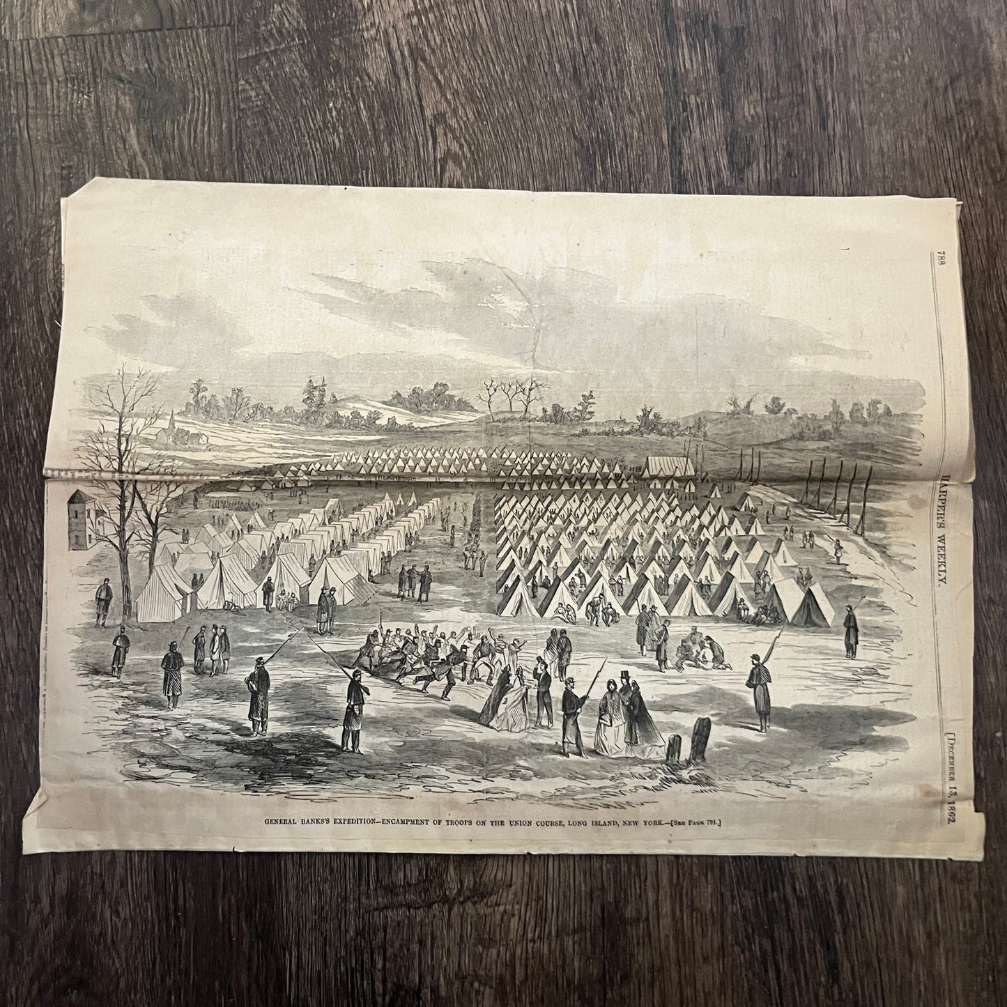 General Banks Encampment Long Island NY Original 1863 Civil War Engraving C94