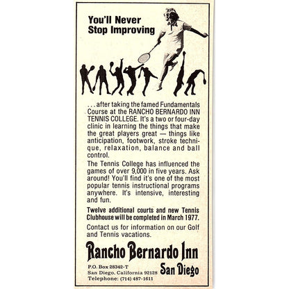 Rancho Bernardo Inn Tennis College San Diego CA 1977 Ad AF3-Q1