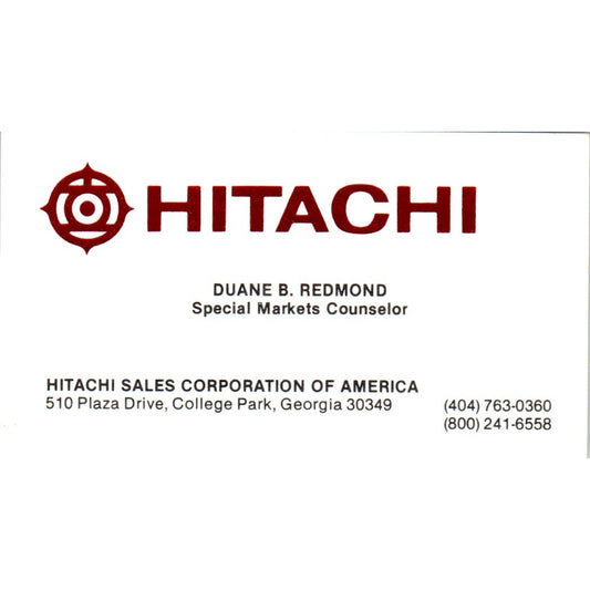 Duane B. Redmond Hitachi College Park GA Vintage Business Card SD8-B5