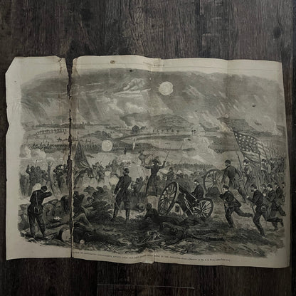 Battle of Gettysburg Gen. Longstreet's Attack Original 1863 Civil War Engraving C12