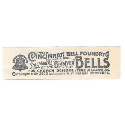 Cincinnati Bell Foundry Soulmakers Blymyer Bells 1894 Ad AB6-S7