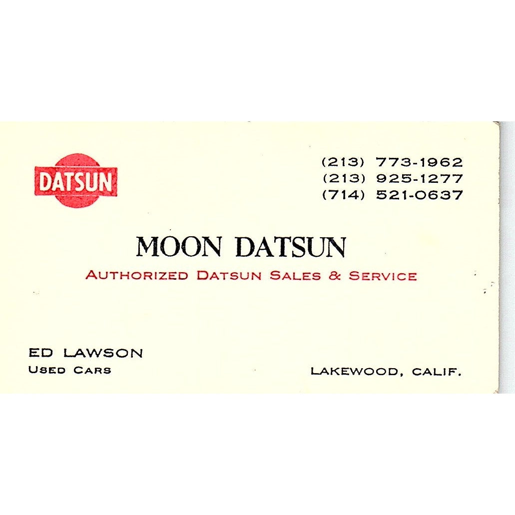 Ed Lawson Moon Datsun Lakewood CA Vintage Business Card SD9-B9