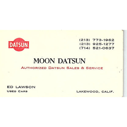 Ed Lawson Moon Datsun Lakewood CA Vintage Business Card SD9-B9