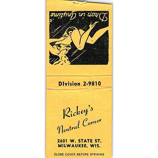 Rickey's Neutral Corner Milwaukee WI Pinup Vintage Matchbook Cover SC7-Y8