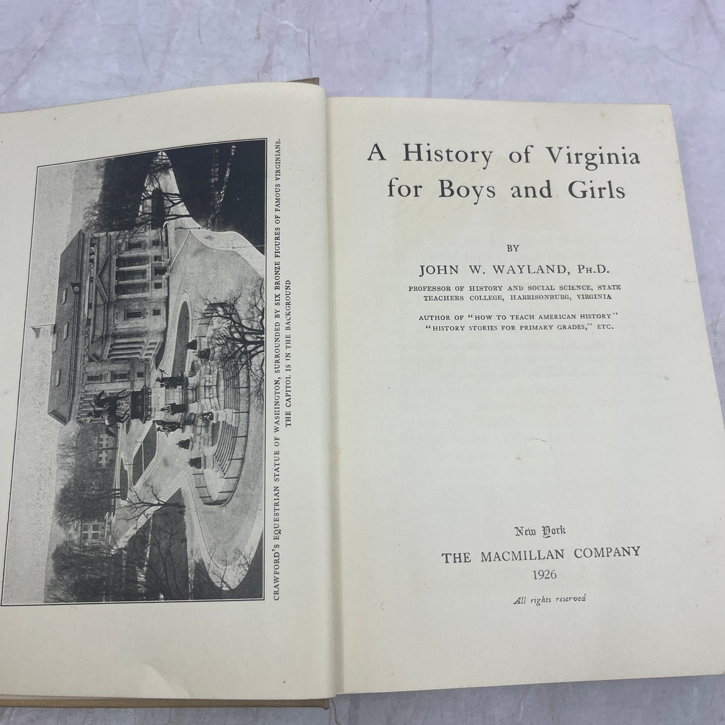 1926 A History of Virginia for Boys and Girls John W Wayland TE3-OB