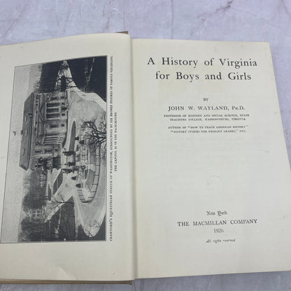 1926 A History of Virginia for Boys and Girls John W Wayland TE3-OB