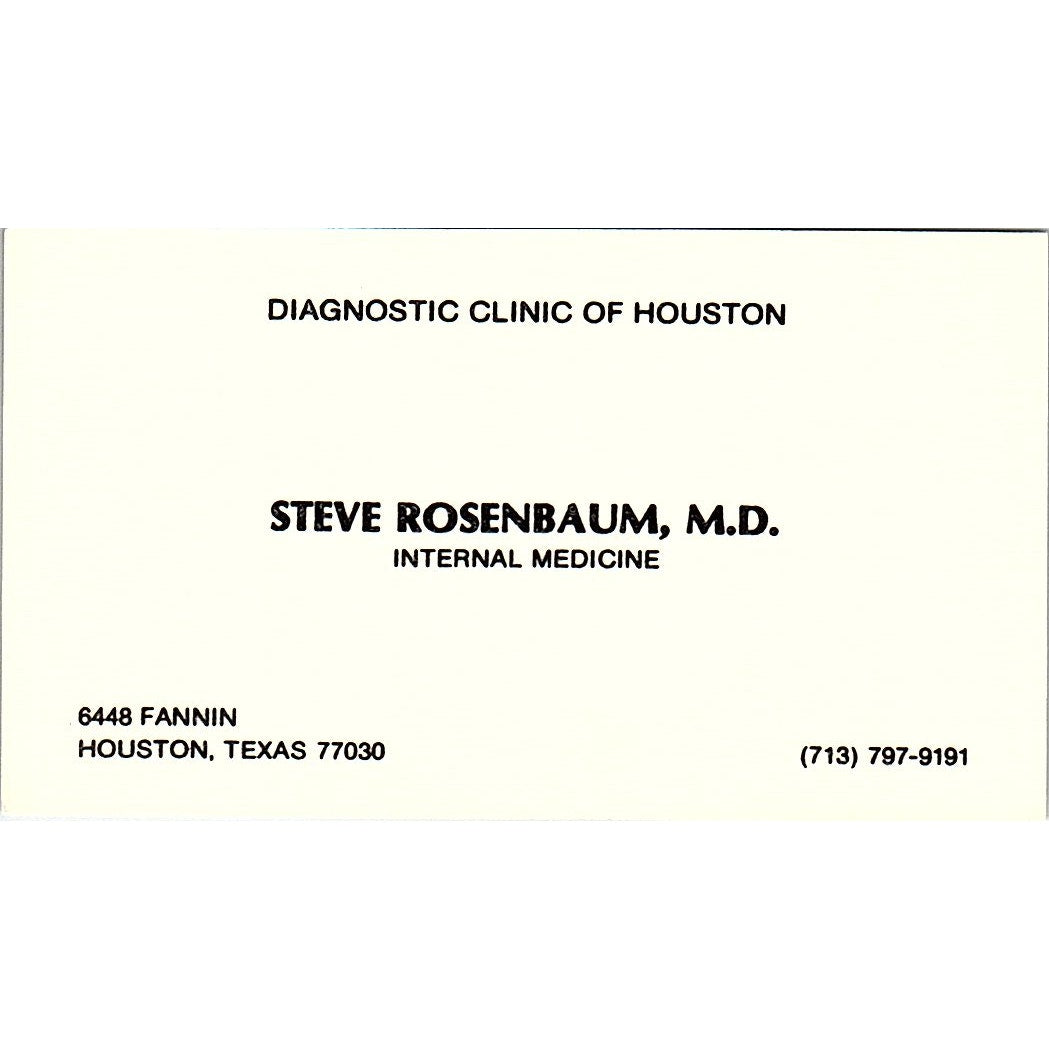 Steve Rosenbaum Internal Medicine Houston Texas Vintage Business Card SB4-B1