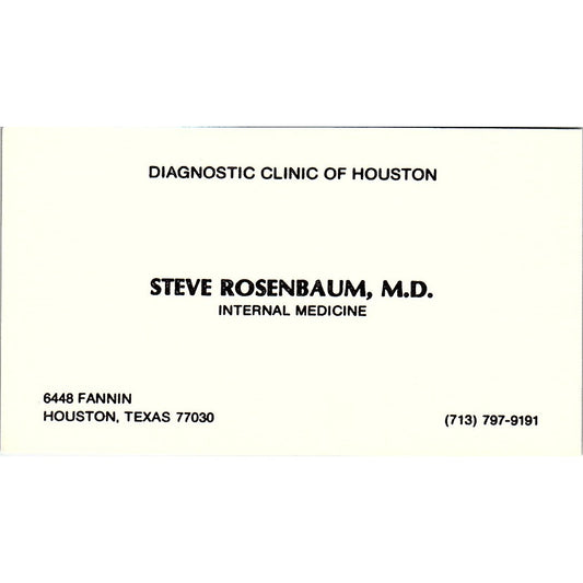 Steve Rosenbaum Internal Medicine Houston Texas Vintage Business Card SB4-B1