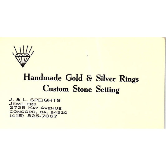 J. & L. Speights Handmade Gold & Silver Rings Concord CA Business Card SB4-B2