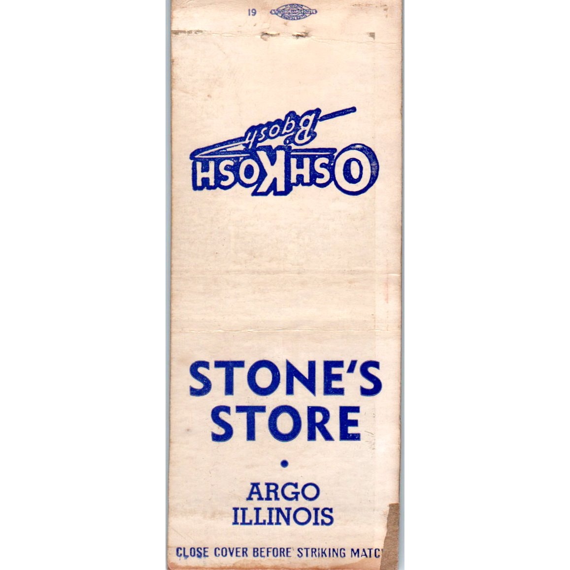 Stine's Store OshKosh Argo IL Vintage Matchbook Cover SD2-Y12