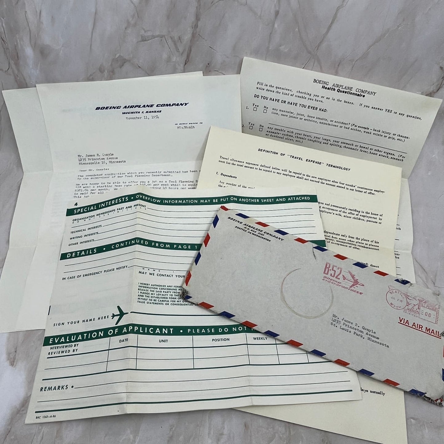 1955 Boeing Airplane Company Wichita KS Employment Offer and Ephemera AE3