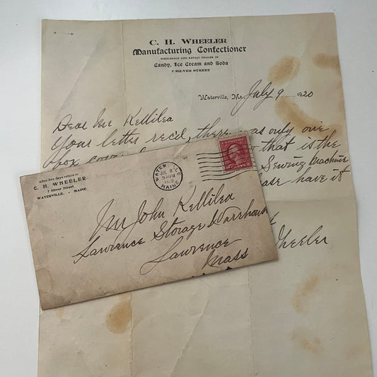 C.H. Wheeler Confectioner Waterville ME 1920 Letterhead & Envelope WA C7