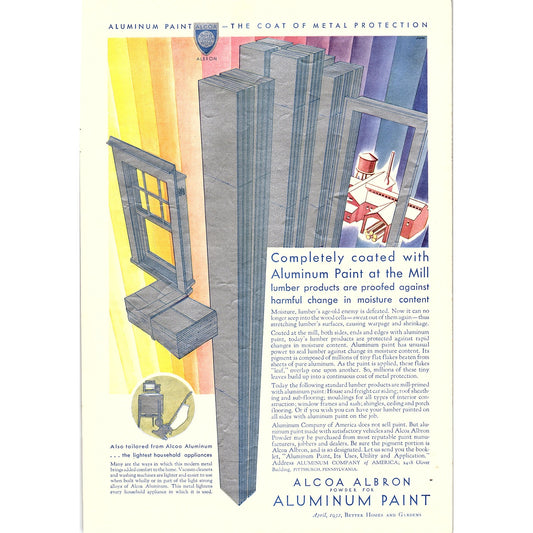 1932 Art Deco Alcoa Albron Aluminum Paint Original Magazine Ad 8x11 V4