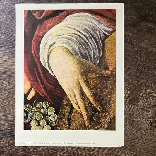 Hand of the Lute Player from The Musicians Caravaggio Vintage Art Print 9x12 V5