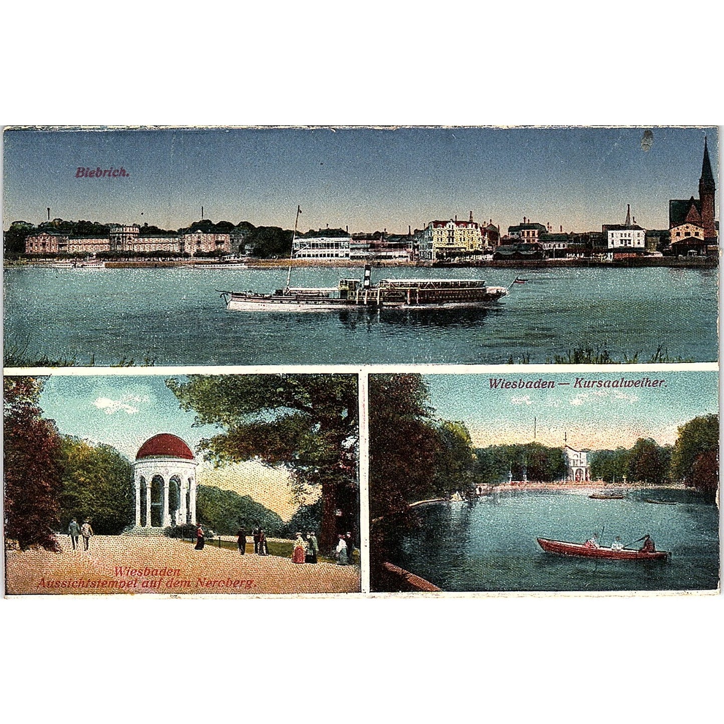 Biebrich Wiesbaden Kursaal Weiher Aussichtstempel German Antique Postcard PE9