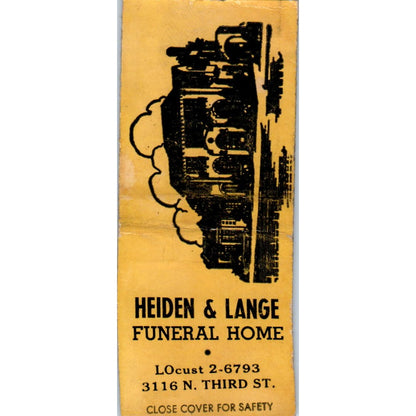 Heiden & Lange Funeral Home Milwaukee WI Vintage Matchbook Cover SD2-Y5