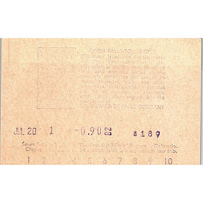 1950s Seven Falls Toll Stub Colorado Springs CO AF9-S5