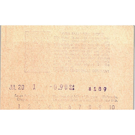 1950s Seven Falls Toll Stub Colorado Springs CO AF9-S5
