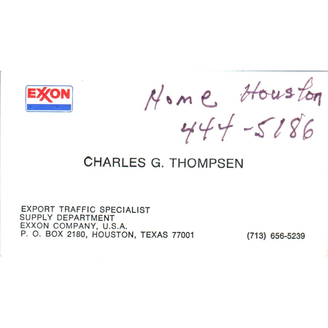 Charles G. Thompsen Houston Exxon Oil Vintage Business Card SD8-B21