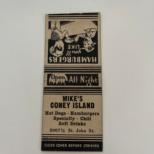 Mike's Coney Island MI 1939 Detroit Tigers Schedule Matchbook Cover TE2-MKO-2