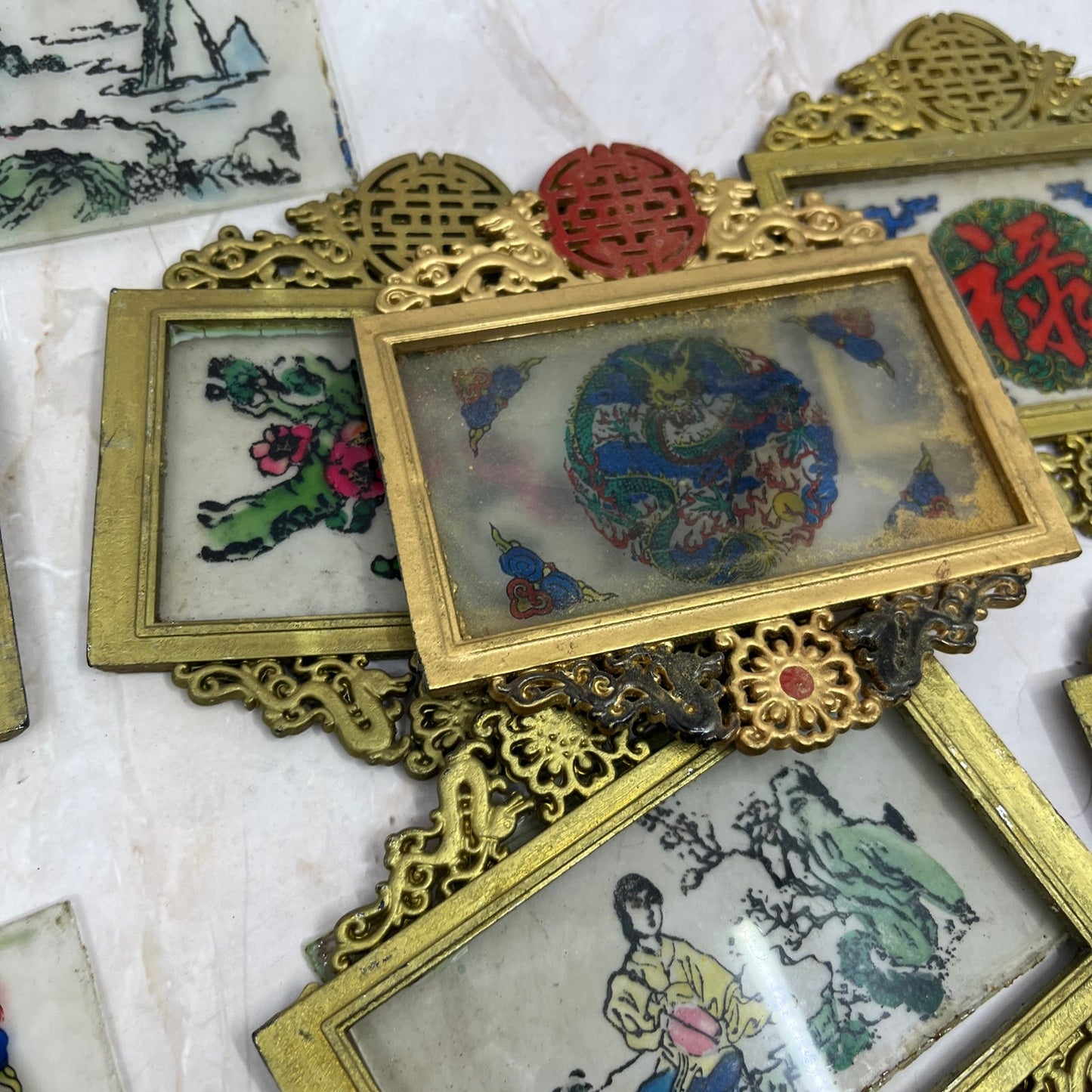 Vintage Huge Lot of Oriental Chinese Japanese Mini Wall Art Plaques TF5
