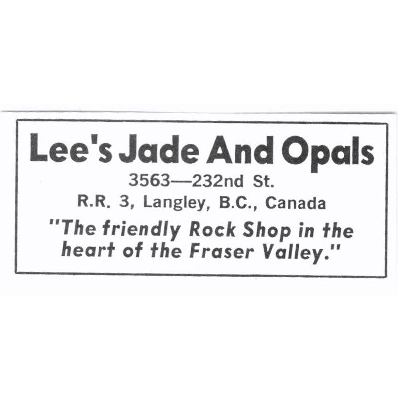 Lee's Jade and Opals Langley British Columbia Canada 1972 Ad AF8-S3