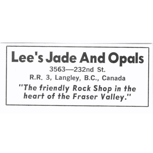 Lee's Jade and Opals Langley British Columbia Canada 1972 Ad AF8-S3