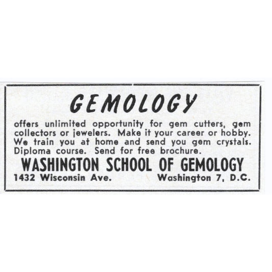 Washington School of Gemology Washington DC 1964 Magazine Ad AK6-S9