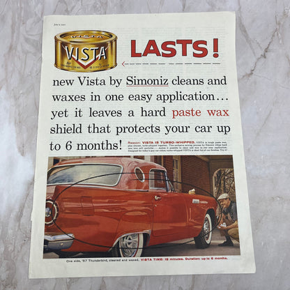 1957 Simoniz Vista Car Wax 57 Thunderbird 10x13 Magazine Advertisement FL6-7