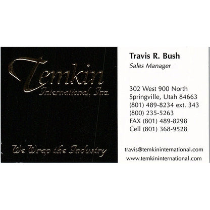 Travis R Bush Temkin International Springville Utah Vintage Business Card SC9-B8