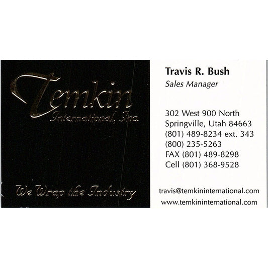 Travis R Bush Temkin International Springville Utah Vintage Business Card SC9-B8