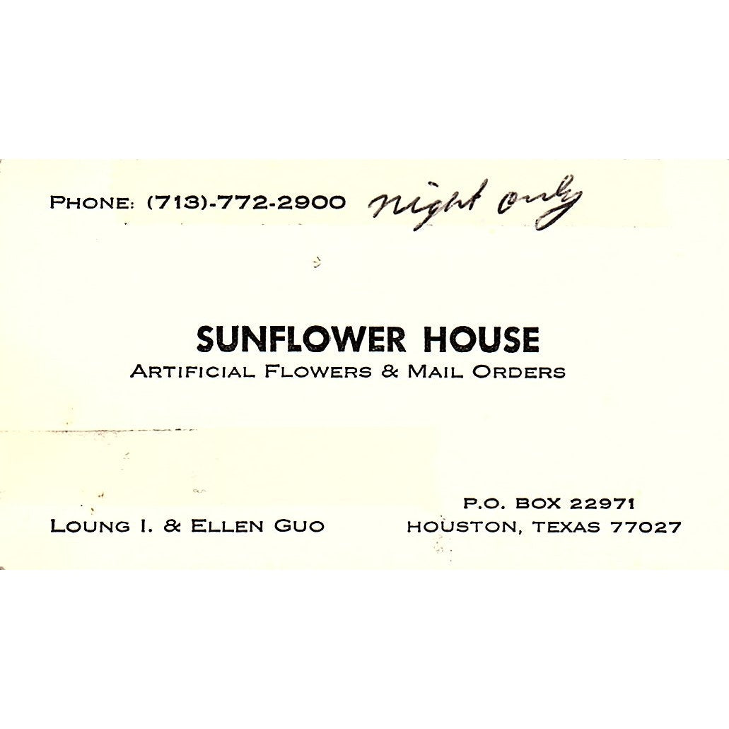Sunflower House Artificial Flowers Loung I & Ellen Guo TX Business Card SF3-B8