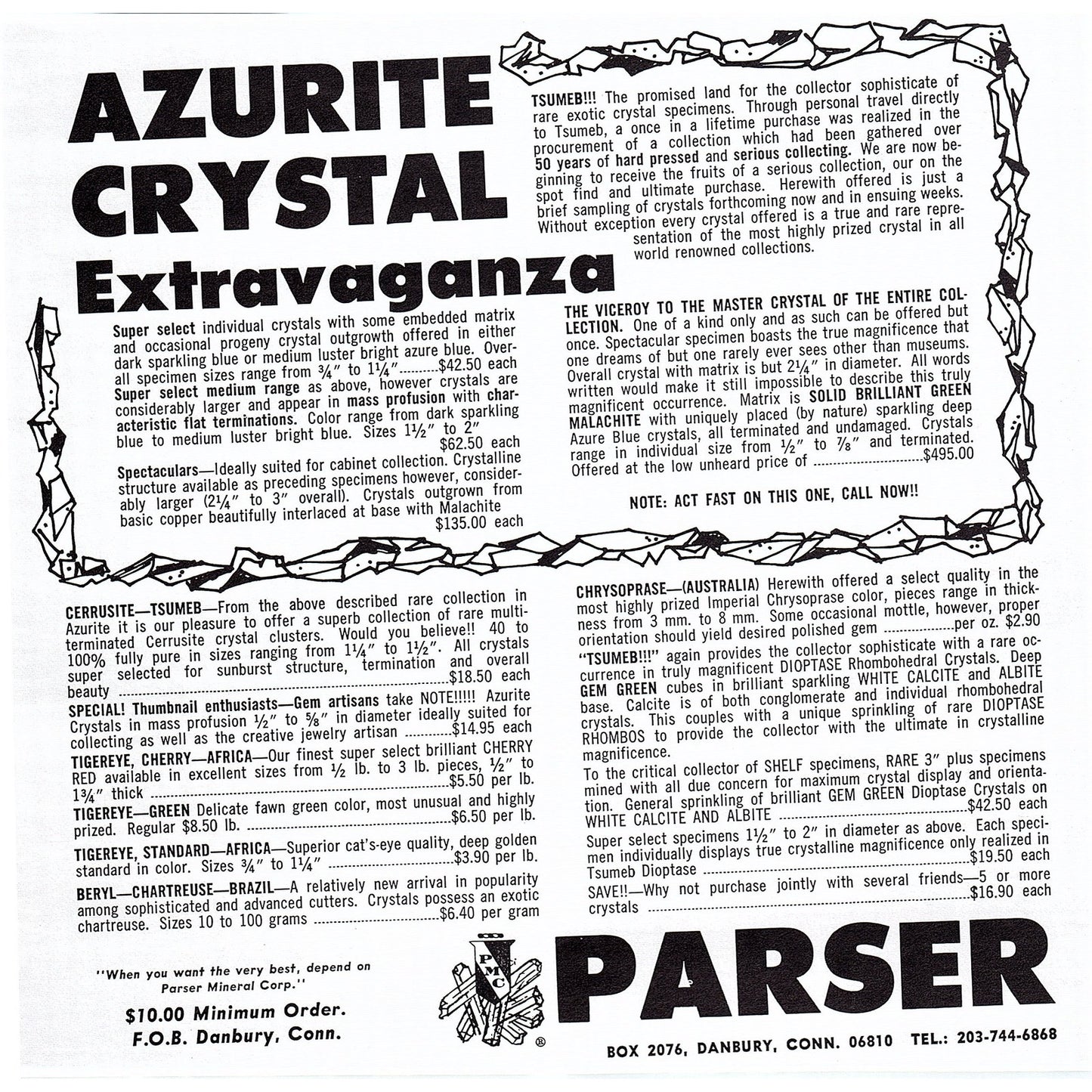 Parser Azurite Crystal Extravaganza Danbury Connecticut 1972 Ad AF8-2