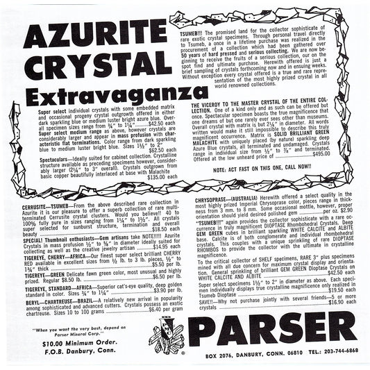 Parser Azurite Crystal Extravaganza Danbury Connecticut 1972 Ad AF8-2