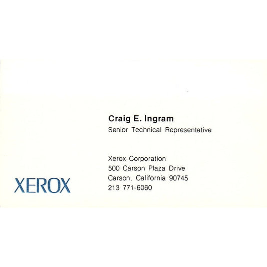 Xerox Corporation Craig E. Ingram Carson CA Vintage Business Card SB4-B10