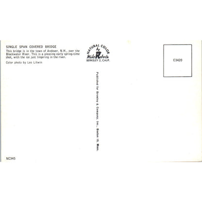 Single Span Bridge Andover New Hampshire Covered Bridge Postcard PB12