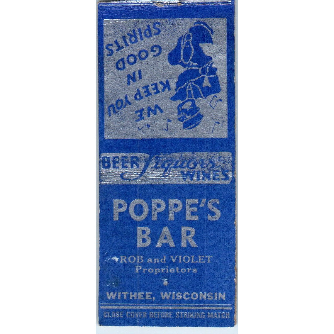 Poppe's Bar Rob & Violet Withee WI Vintage Matchbook Cover SD4-Y6