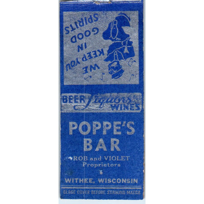 Poppe's Bar Rob & Violet Withee WI Vintage Matchbook Cover SD4-Y6