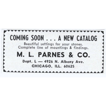 M.L. Parnes and Co Lapidary Supply Chicago IL 1964 Magazine Ad AB6-S4