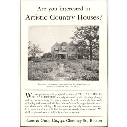 Bates & Guild Co Artistic Country Houses Boston c1905 Victorian Ad D13