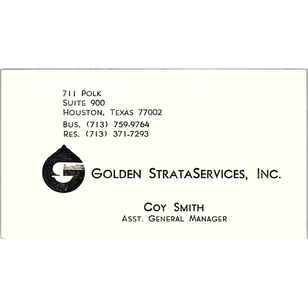 Golden Strataservices Coy Smith Houston Texas Vintage Business Card SB4-B9