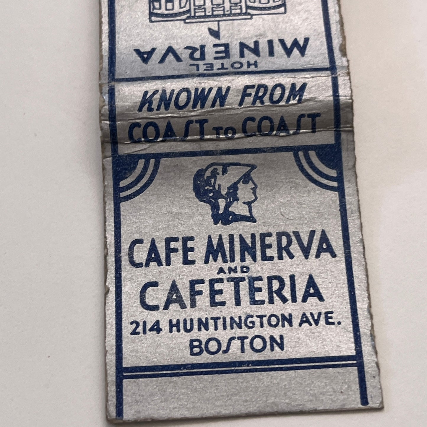 Cafe Minerva and Cafeteria Boston MA Vintage Matchbook Cover TB8-MB-15