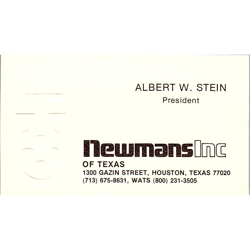 Newmans Inc Albert W Stein Houston Texas Vintage Business Card SB4-B9