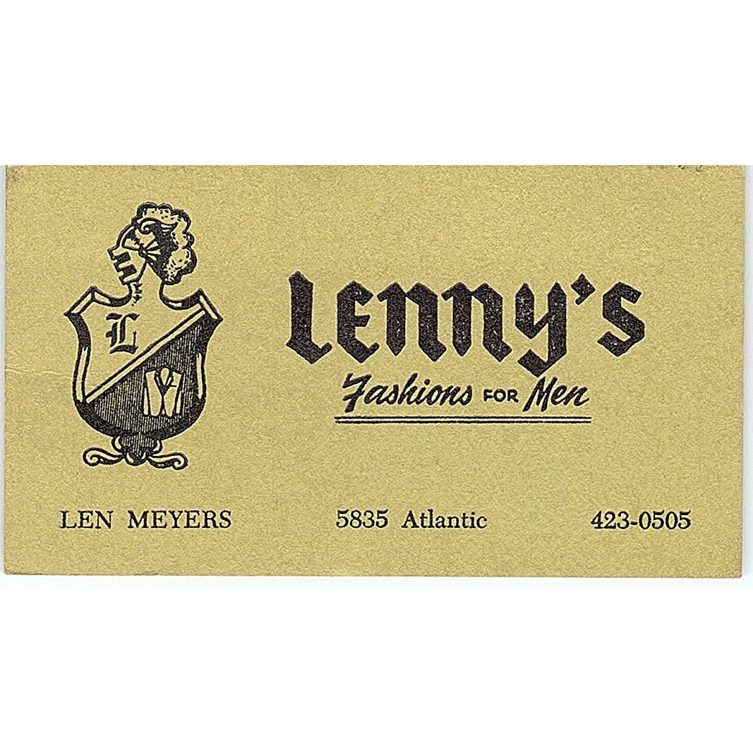 Lenny's Fashions for Men Len Meyers Vintage Business Card SD9-B8